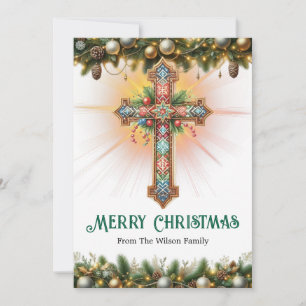 Boho Kruis met Ingewikkelde Patronen Kerstmis Feestdagenkaart