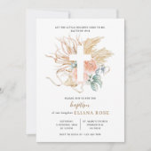 Boho-kruis met Pampas Gras Roos Doop Kaart (Voorkant)