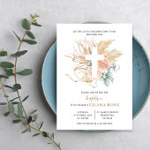Boho-kruis met Pampas Gras Roos Doop Kaart