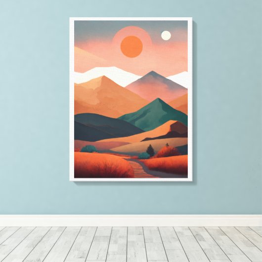Boho kunst minimalistische landschapsbergen canvas afdruk (Insitu (Houten vloer))