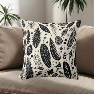 Boho Kunst Tribale Elementen Zwart Wit Monochroom Kussen