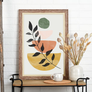 Boho Kunststijl Moderne Bladeren Poster