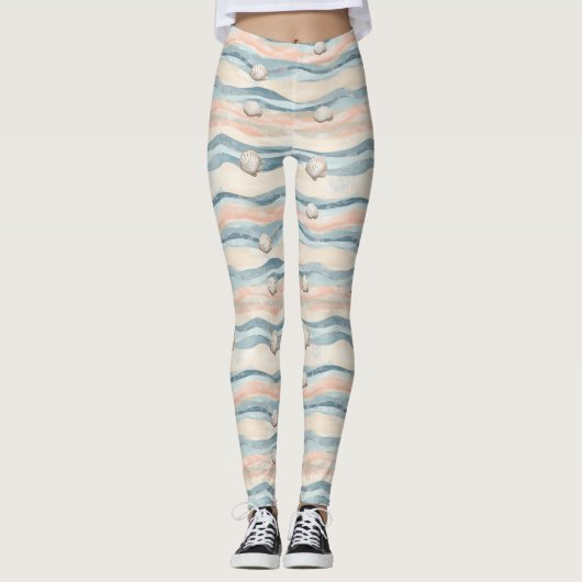 Boho Kust Zeeschelp Golfpatroon (8) Leggings (Voorkant)