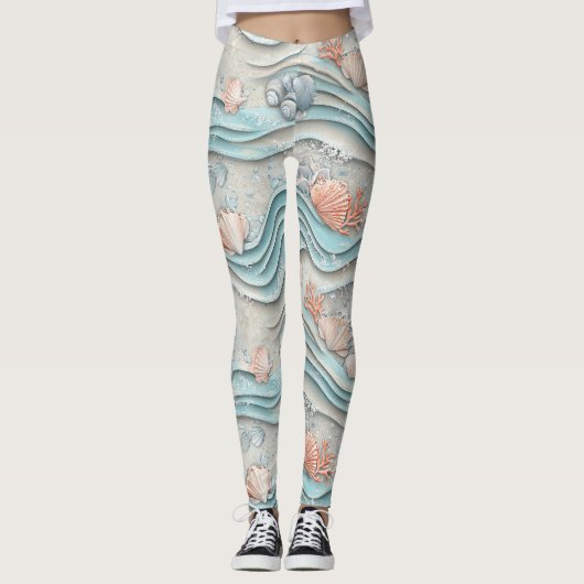 Boho Kust Zeeschelp Patroon Leggings (Voorkant)