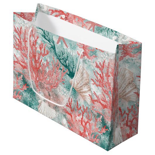 Boho Kust Zeeschelpenpatroon Groot Cadeauzakje (Voorkant Gekanteld)