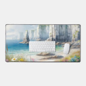 Boho Kustkliffen Wilde Bloemen Strand Kunst Bureaumat (Keyboard & Muis)
