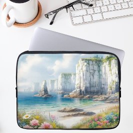 Boho Kustkliffen Wilde Bloemen Strand Kunst Laptop Sleeve