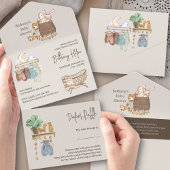 Boho Kwekerij Baby shower Boek en Luiers All In One Uitnodiging