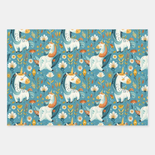 Boho kwekerij eenhoorns, baby shower cadeau inpakpapier vel (Voorkant 3)