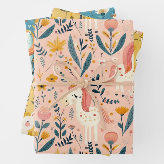 Boho kwekerij eenhoorns, baby shower cadeau inpakpapier vel (In situ)