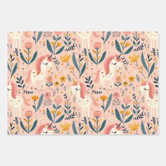 Boho kwekerij eenhoorns, baby shower cadeau inpakpapier vel (Voorkant)