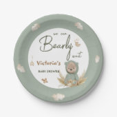 Boho kwekerij Groene Teddybeer Baby shower Papieren Bordje (Voorkant)