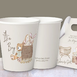 Boho kwekerij Teddy Bear Custom Neutraal Papieren Bekers