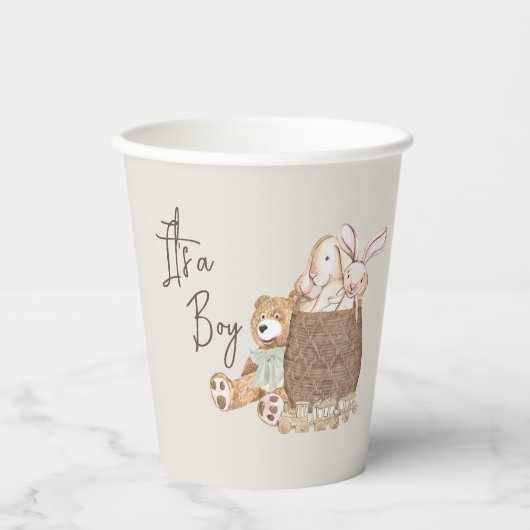Boho kwekerij Teddy Bear Custom Neutraal Papieren Bekers (Voorkant)