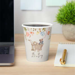 Boho kwekerij Teddy Bear Wilde Bloemen Papier Cups Papieren Bekers