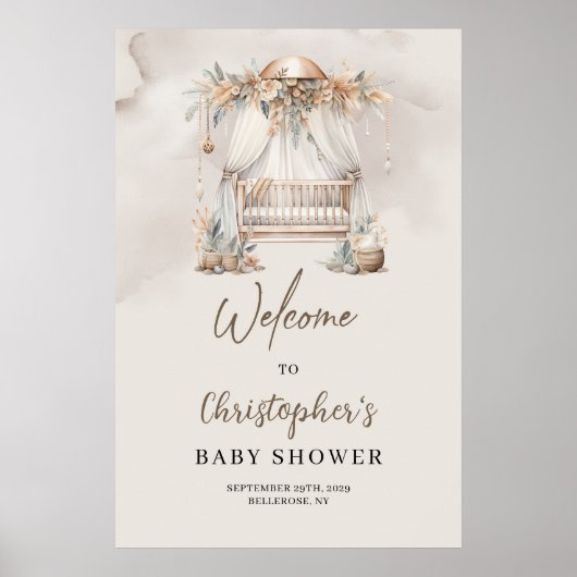 Boho kwekerij wieg pampas aarde Baby shower Welkom Poster (Voorkant)