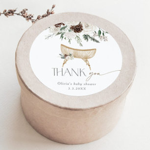 Boho kwekerij winter dank u baby shower ronde sticker