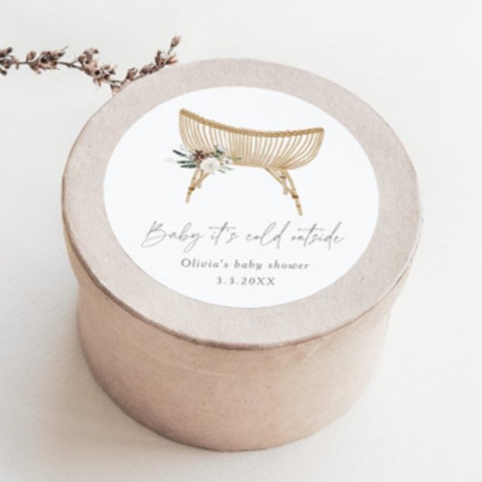 Boho kwekerij winter groenblijvend baby shower ronde sticker