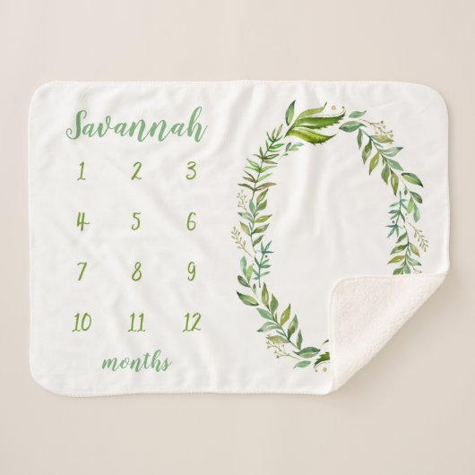 Boho laat gepersonaliseerde Baby mijlpaal foto Sherpa Deken (Voorkant (horizontaal))