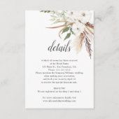 Boho laat Pampa Grass Wedding Details achter Informatiekaartje (Voorkant)