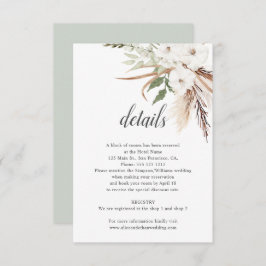 Boho laat Pampa Grass Wedding Details achter Informatiekaartje