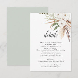 Boho laat Pampa Grass Wedding Details achter Informatiekaartje