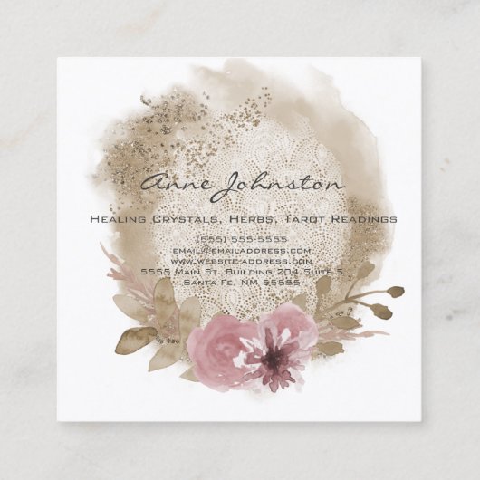Boho Lace Floral Square Visitekaartje (Achterkant)