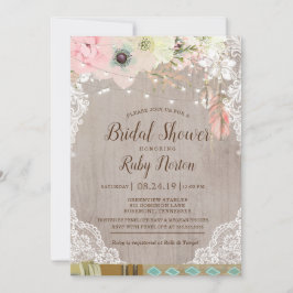 Boho Lace Lights & tribaal veer Vrijgezellenfeest Kaart