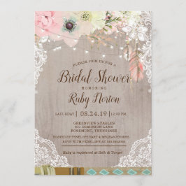 Boho Lace Lights & tribaal veer Vrijgezellenfeest Kaart