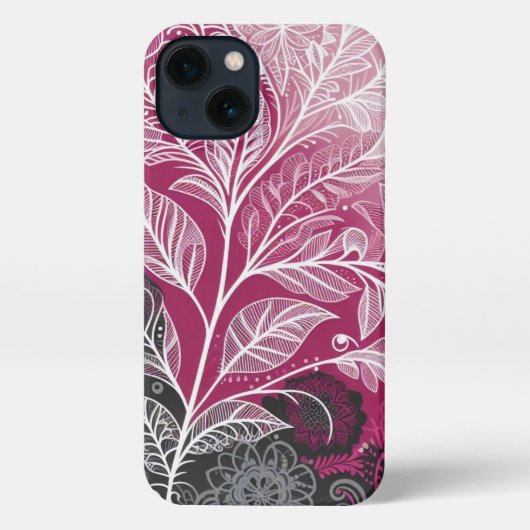 Boho Lacy Leaf Design Pink, Black and White iPhone Hoesje (Achterkant)
