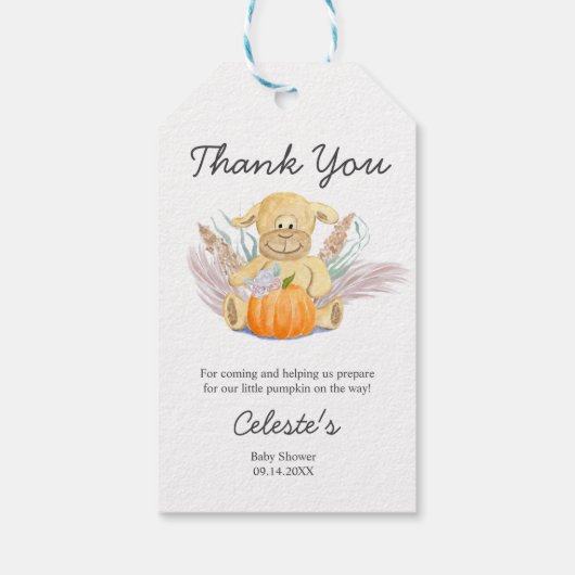 Boho Lamb Pumpkin Baby shower Dank u Cadeaulabel (Achterkant)