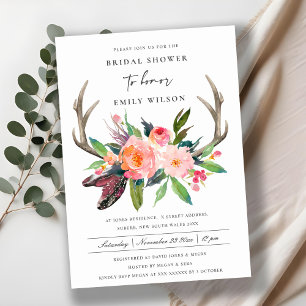 BOHO LAND BLUSH ANTLER FLORAL VRIJGEZELLENFEEST KAART