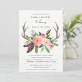 BOHO LAND BLUSH ANTLER FLORAL VRIJGEZELLENFEEST KAART (Staand voorkant)