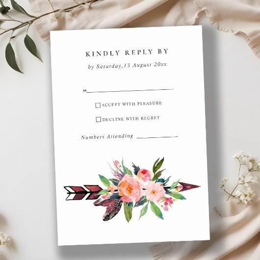 BOHO LAND BLUSH ARROW FLORAL WEDDING RSVP KAARTJE