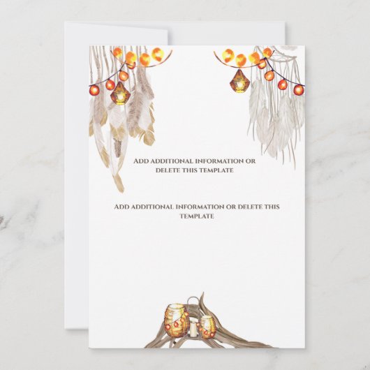 Boho land macrame snoerlampen met veren lantaarn save the date (Achterkant)