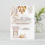 Boho land macrame snoerlampen veer lantaarn save the date (Staand voorkant)