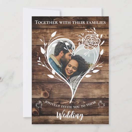 Boho land rustieke hout foto bruiloft kaart (Voorkant)