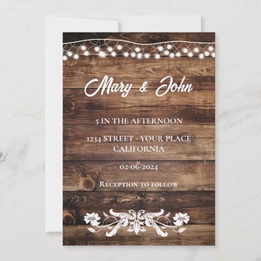 Boho land rustieke hout foto bruiloft kaart (Achterkant)