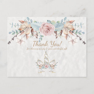 Boho Landelijk Bloemendierend Eenhoorn Bedankt Briefkaart