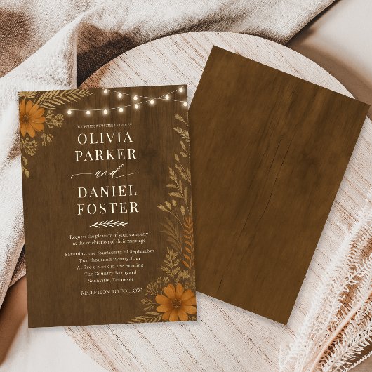 Boho Landelijk Houten Slingerlichten Bruiloft Kaart