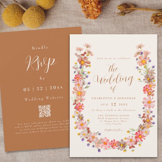 Boho Landelijke Bloemrijke Herfst Bruiloft Kaart