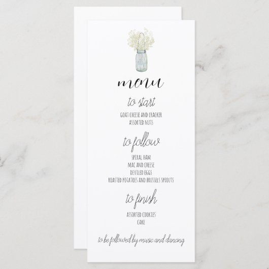 Boho Landelijke Chic Diner Menu (Voorkant / Achterkant)