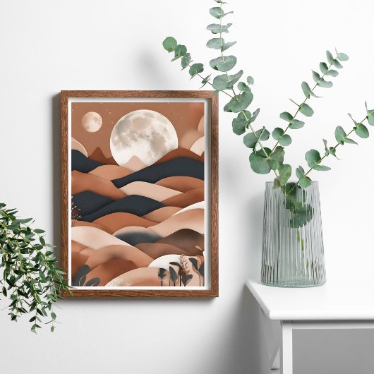 Boho Landscape Moon Terracotta Poster
