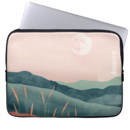 Boho Landschap Abstracte bergen met naam Laptop Sleeve