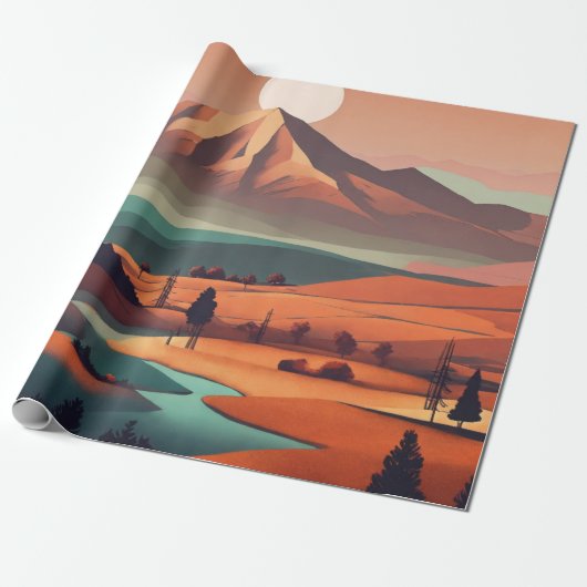 Boho landschap cadeaupapier (Uitgerold)