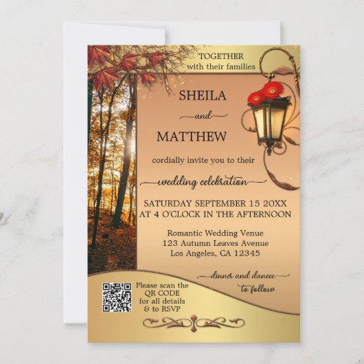 Boho Lantern Gold Fall Wedding Invitation Kaart (Voorkant)
