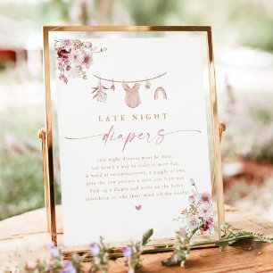 Boho Late Night Luiers Baby Shower Activiteit Bord Poster