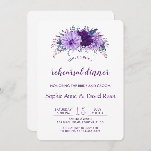 Boho Lavendel Bloem Pluim Paars Oefenavondeten Kaart (Voorkant / Achterkant)