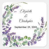 Boho lavendel eucalyptus bruiloft vierkante sticker (Voorkant)