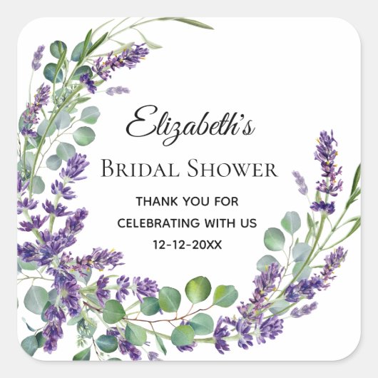 Boho Lavendel Eucalyptus Bruiloftsfeest  Vierkante Sticker (Voorkant)